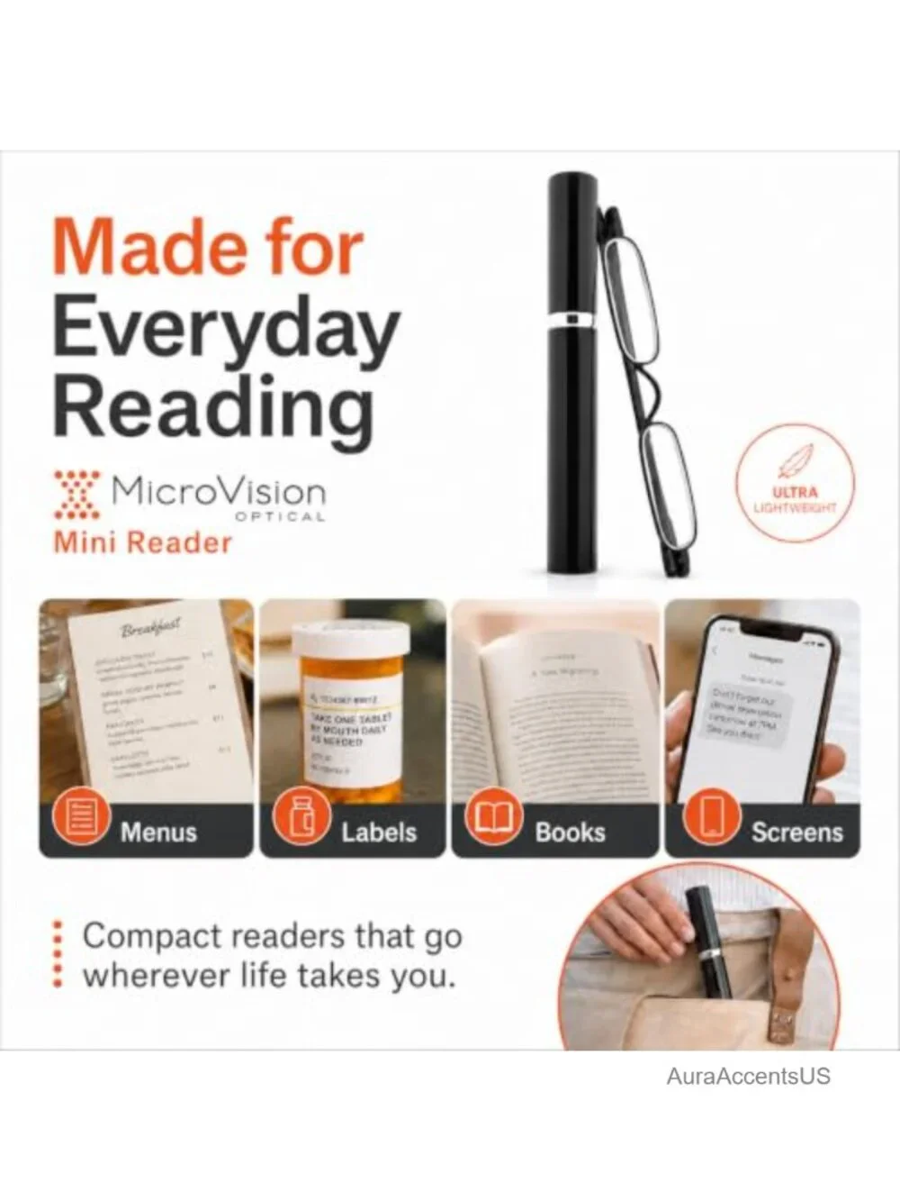 Mini Reading Glasses with Tube Case - Durable Stainless Steel Frame